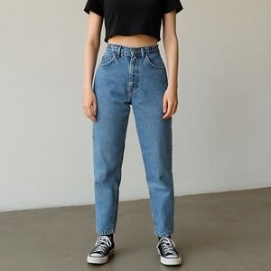 Vintage 80s 90s Lee 28x28 Hi Rise Mom Jeans Tapered Leg‎ Elastic Waist USA Denim
